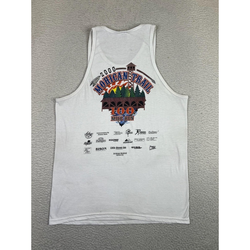 Vintage Mohican Trail 100 Mile Run Shirt Mens Large White Made USA Tank Top 00s